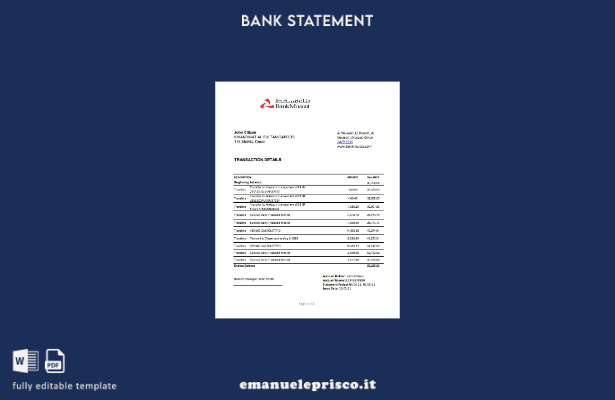 modello Excel di estratto conto bancario Oman Bank Muscat in stile verificato